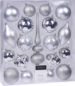 Kerst Hangdeco Set 19Sts Zilver.