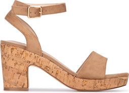 POSH by Poelman SUVI - Dames Sandalen met Blokhak - Imitatiesuède - Cognac - Maat 37