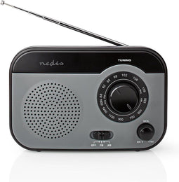 FM-Radio - Draagbaar Model - AM / FM - Batterij Gevoed / Netvoeding - Analoog - 1.8 W - Zwart-Wit Scherm - Koptelefoonoutput - Handgreep - Grijs / Zwart