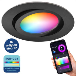 Gologi Slimme Inbouwspots - Smart LED Downlight - Dimbaar RGB+CCT - GU10 LED Lamp - Zwart