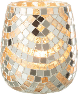 J-Line windlicht Mozaiek - glas - zilver/goud - medium