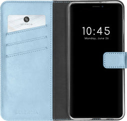 Selencia Hoesje Geschikt voor iPhone 13 Pro Max Hoesje Met Pasjeshouder - Selencia Echt Lederen Bookcase - Lichtblauw