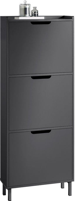 SoBuy FSR151-H-SCH - Schoenenkast - 3 Kleppen 6 Legplanken - Zwart 50x129x19 cm