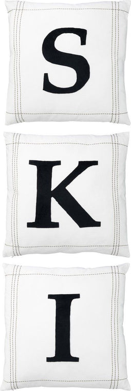J-Line kussen S-K-I - katoen - wit - 3 stuks