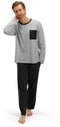 Milanoro - Katoenen pyjama voor heren - Comfortabele fit met elastische tailleband - Zwart/grijs - XXL