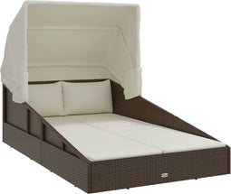 vidaXL - Ligbed - met - inklapbaar - dak - 200x114x128 - cm - poly - rattan - bruin