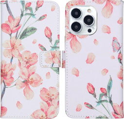iMoshion Hoesje Geschikt voor iPhone 13 Pro Hoesje Met Pasjeshouder - iMoshion Design Softcase Bookcase - Blauw / Blossom