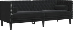 vidaXL - Driezitsbank - Chesterfield-stijl - met - bolsters - fluweel - zwart