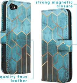iMoshion Hoesje Geschikt voor iPhone 7 / 8 / SE (2020) / SE (2022) Hoesje Met Pasjeshouder - iMoshion Design Softcase Bookcase - Goud / Meerkleurig / Groen / Green Honeycomb