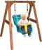 AXI Baby Schommel in Bruin met Zitje in Blauw/Geel - FSC hout - Babyschommel voor kindjes van 9-36 maanden - Met 4 grondankers