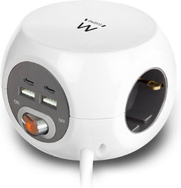 Ewent EW3957 - Stekkerdoos met 3x Geaarde stopcontacten en 4 USB-poorten - 1,5m