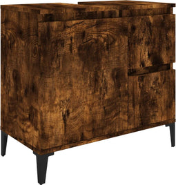 vidaXL - Badkamerkast - 65x33x60 - cm - bewerkt - hout - gerookt - eikenkleurig