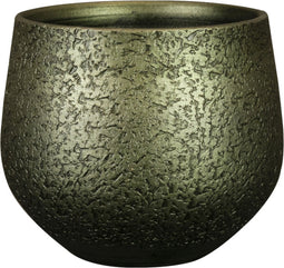 Ter Steege Plantenpot/bloempot - keramiek - metallic donkergroen/touch of gold - D23/H20 cm