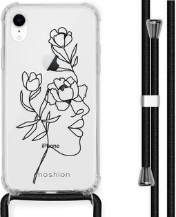 iMoshion Hoesje Geschikt voor iPhone Xr Hoesje Met Koord - iMoshion Design Hoesje met Koord - Zwart / Transparant / Woman Flower
