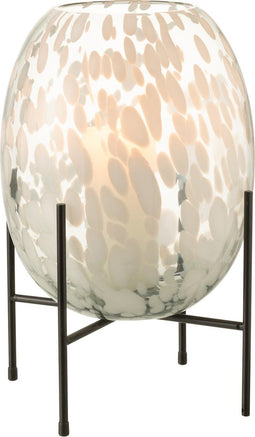 J-Line vaas Op Voet Spikkel - glas - grijs/wit - large - 37 cm hoog