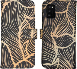 iMoshion Hoesje Geschikt voor Samsung Galaxy A41 Hoesje Met Pasjeshouder - iMoshion Design Softcase Bookcase - Goud / Zwart / Golden Leaves