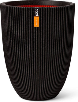 Capi Europe - Vaas elegant laag Groove NL - 34x46 - Zwart - Opening Ø27 - Bloempot voor binnen en buiten - Levenslang garantie - Breukbestendig - 100% Recyclebaar - CO2 Neutraal geproduceerd - KGVBL782