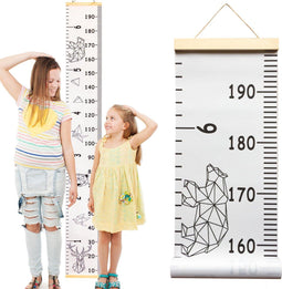 Frummel Groeimeter Hout & Canvas - Kinderkamer decoratie - Vrolijk design 195 x 20 cm - Zwart/Wit