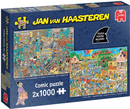 Jan van Haasteren - De Muziekwinkel & Vakantiekriebels - 2 x 1000 stukjes puzzel (2 stuks)