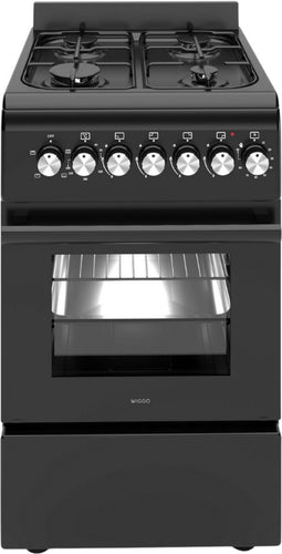 Wiggo WO-E505R - Vrijstaand gasfornuis - 4 kookzones - 52L elektrische oven - Zwart