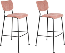 Zuiver Benson Barkruk - Zithoogte 75 Cm - Set Van 2 - Stof Roze - Zwart Metalen Frame