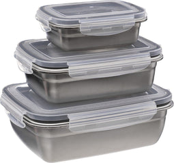 Oven schaal set van 3 roestvrij staal - voorraaddoos - Diepvries doos - Ovenbestendig - 1800 ML - 850 ML - 350 ML