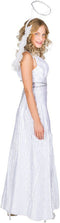 Dressforfun kerstengel vrouwenkostuum L - verkleedkleding - glanzende stof met vleugels en aureool
