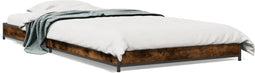vidaXL - Bedframe - bewerkt - hout - en - metaal - gerookt - eikenkleurig - 90x200 - cm