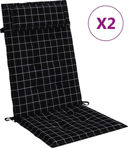 vidaXL - Stoelkussens - 2 - st - hoge - rug - ruitpatroon - oxford - stof - zwart