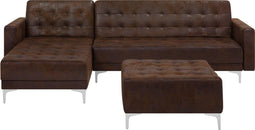ABERDEEN - Hoekslaapbank hocker - Bruin - Rechts - 267 cm - Kunstleer