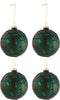 J-Line Doos Van 4 Kerstballen Blaadjes Glitter Glas Mat Groen Medium