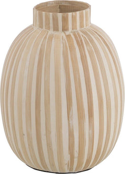 Vaas Wit Beige Bamboe 22 x 22 x 28 cm