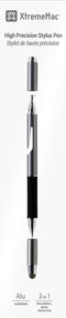 XtremeMac 3-in-1 High Precision Stylus Pen - Aluminium - Rubberen Grip - lichtgewicht - Grijs/Zwart