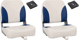 vidaXL - 4-delige - Bootstoelenset - met - blauw-witte - kussens - inklapbaar