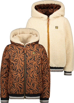 Like Flo F107-5205 - Meisjes Jas - Reversible met capuchon - Animal print/off-white