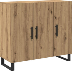 vidaXL - Dressoir - met - 3 - Deuren - Artisan - Eikenhout - 90x34x80 - cm - Gelaagd - Hout