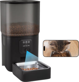 CatElite® - Automatische Voerbak Kat - 6L RVS Voerdispenser met HD Camera & Audio - Dual WiFi 5Ghz & 2.4Ghz - Nachtzicht - Zwart