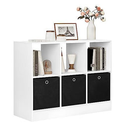 Woltu Boekenkast met 3 Lades - Wit - 80x30x60 cm - Stabiele Opbergkast met 6 Vakken van Spaanplaat