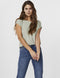 Vero Moda VMLAVA PLAIN SS TOP LUREX STRIP GA NOOS - Dames T-shirt - Kaki groen - Maat XS