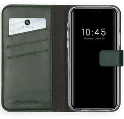 Selencia iPhone 12 (Pro) - Echt Lederen Bookcase - 3 Pashouders - Groen