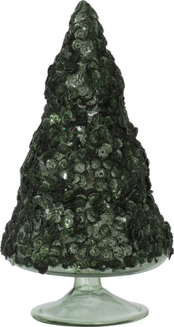 J-Line decoratie Kerstboom Paillettensuiker - glas - donkergroen - large