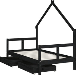 vidaXL - Kinderbedframe - met - lades - 80x160 - cm - massief - grenenhout - zwart