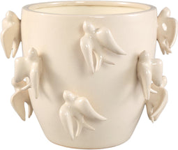 PTMD Emmelyn White Round Ceramic Glazed Pot Birds L