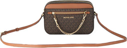 Jet Set item Large East West Signature lederen Zip Chain Crossbody Handtas (Bruin PVC/Brown)