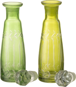 J-Line karaf Bladeren - glas - groen - medium - 2 stuks