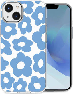 iMoshion Hoesje Geschikt voor iPhone 14 Hoesje Siliconen - iMoshion Design hoesje - Blauw / Retro Blue Flowers
