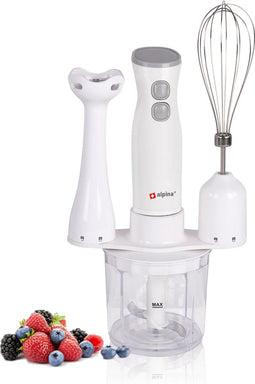 Alpina Staafmixer - Set met Hakmolen, Blender en Garde - 2 Snelheden - 250W - RVS - Wit