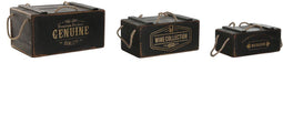 Opslagdozen Home ESPRIT Zwart Sparrenhout 38 x 24 x 20 cm 3 Onderdelen