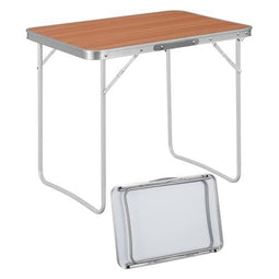 Woltu CPT8135ei - Campingtafel - Lichtgewicht Opvouwbaar Aluminium MDF - Eiken Kleur - 70 x 50 x 60 cm
