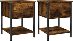vidaXL - Nachtkastjes - 2 - st - 34x35,5x45 - cm - bewerkt - hout - gerookt - eikenkleur